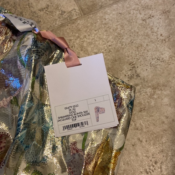 Hayley Menzies Shimmering Bonita Silk Jacquard Top Off Shoulder One Sleeve NWT - Picture 7 of 8
